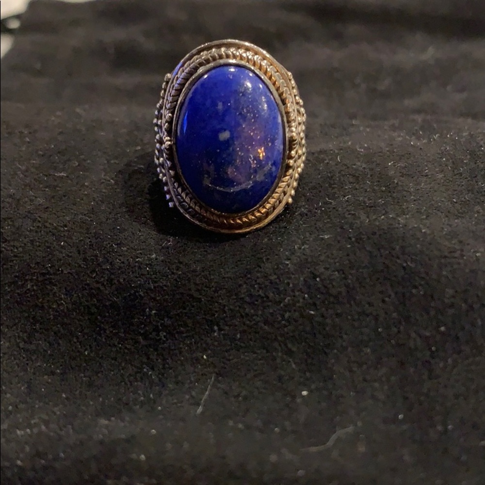 Large blue stone sterling silver ring